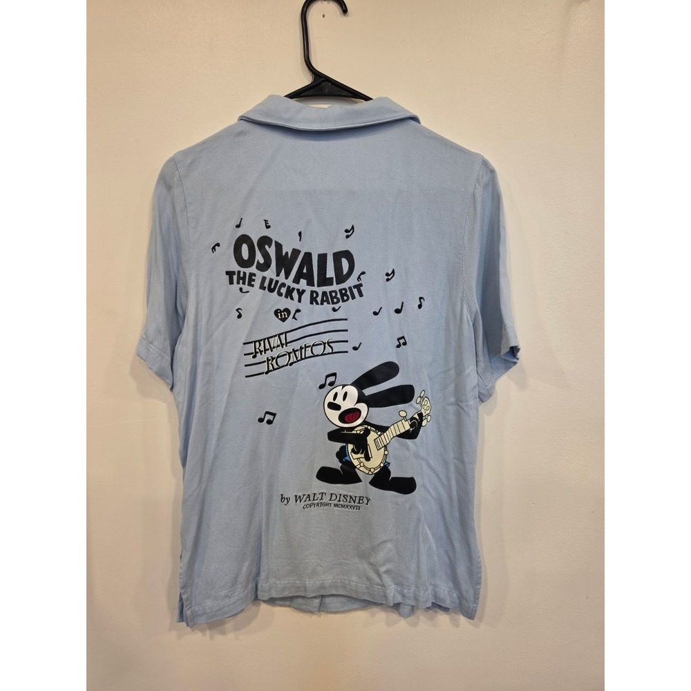 Disney Oswald the Lucky Rabbit‎ blue short sleeve button up shirt adult